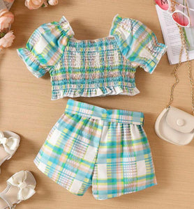 Green Plaid Short Outfit