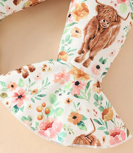 3Pc Floral Highland Cow Outfit