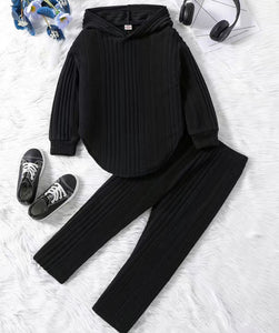 Hooded Ribbed Casual Jogger Set