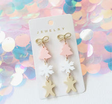 Load image into Gallery viewer, Festive Snowflakes, Tree earrings