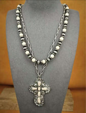 Load image into Gallery viewer, Layered Cross Navajo Pearl Necklaces