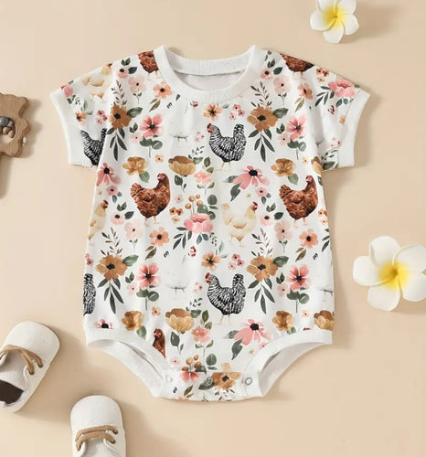 Flowers and Hens Onesie