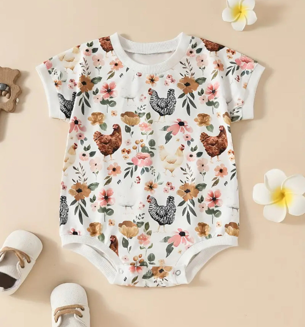 Flowers and Hens Onesie