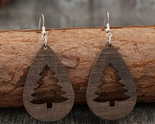 Wood Tree Cut-out Earrings