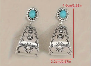 Sun Engraved Turquoise Hoops