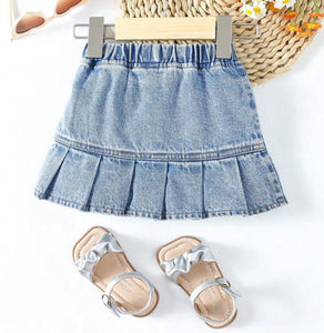 Pleated Jean Skirt