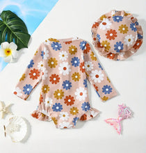 Load image into Gallery viewer, Flower long sleeve one piece/hat