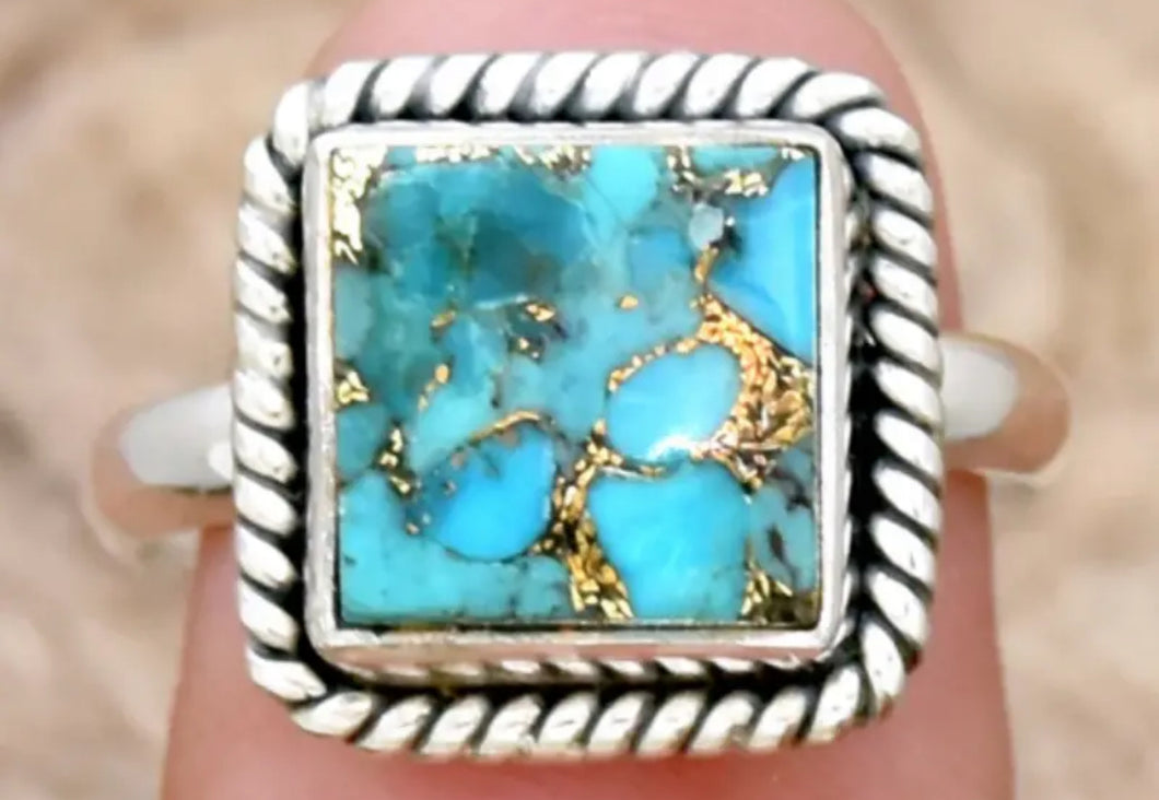 Square Bohemian stone Turquoise ring