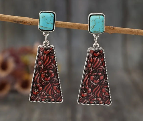 Engraved Turquoise Post Earrings