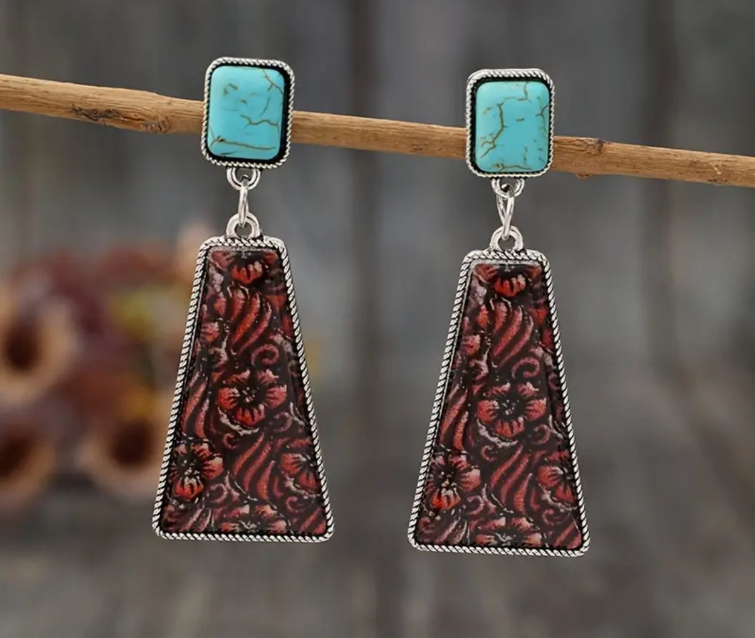 Engraved Turquoise Post Earrings