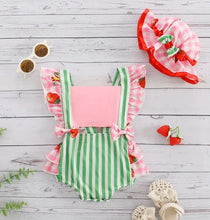 Load image into Gallery viewer, Striped Strawberry Romper/Hat