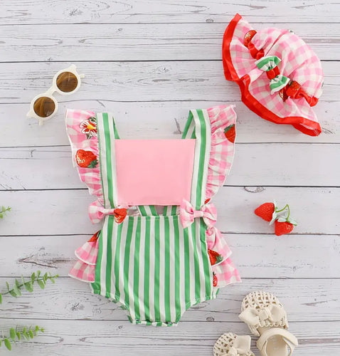 Striped Strawberry Romper/Hat