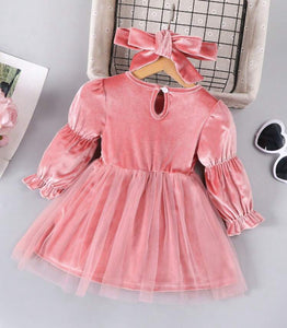 Velvet Pink Flare sleeve dress