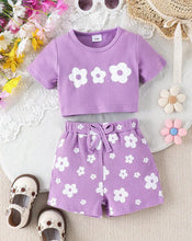 Load image into Gallery viewer, Ribbed flower short outfit