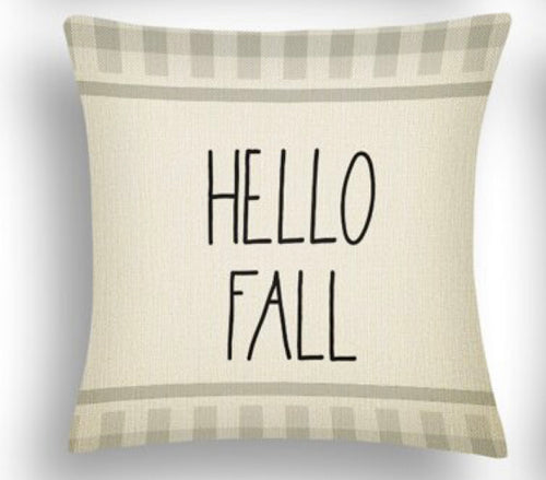 Checkered Hello Fall Pumpkin Pillow Case