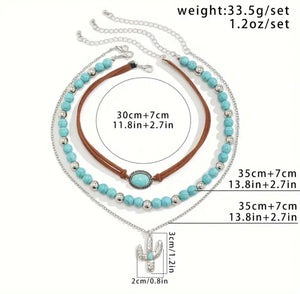 3 Pc Cactus/Turquoise Necklace Set