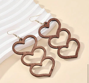 Wooden Stacked Heart Earrings