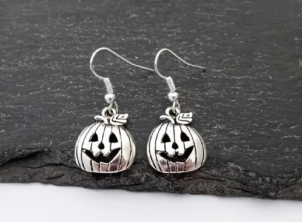 Silver Dangle Pumpkin Earrings