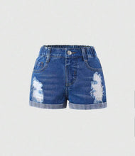 Load image into Gallery viewer, Rolled hem distressed jean shorts