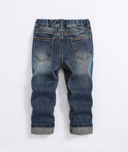 Load image into Gallery viewer, Boys dark washed distressed jeans