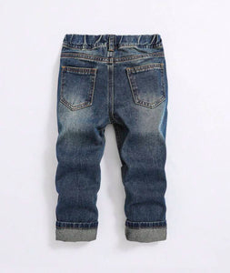 Boys dark washed distressed jeans