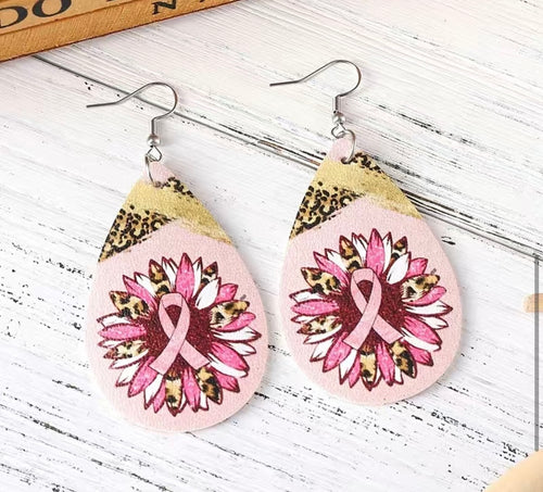 Leopard pink ribbon earrings