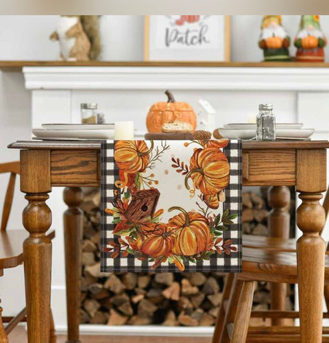 Checkered Fall Pumpkin Table Runner