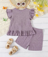Load image into Gallery viewer, Ruffled Ribbed Short Outfit