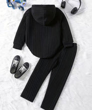 Load image into Gallery viewer, Hooded Ribbed Casual Jogger Set