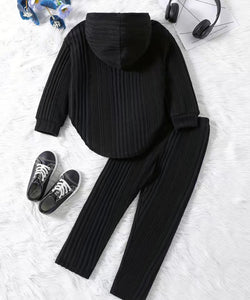 Hooded Ribbed Casual Jogger Set