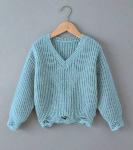 Girls Distressed V-Neck Sweater