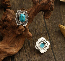 Load image into Gallery viewer, Square scalloped turquoise stud earrings