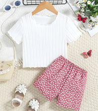 Load image into Gallery viewer, Ribbed/Floral Short Outfit