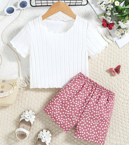 Ribbed/Floral Short Outfit