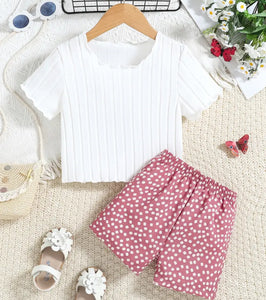 Ribbed/Floral Short Outfit