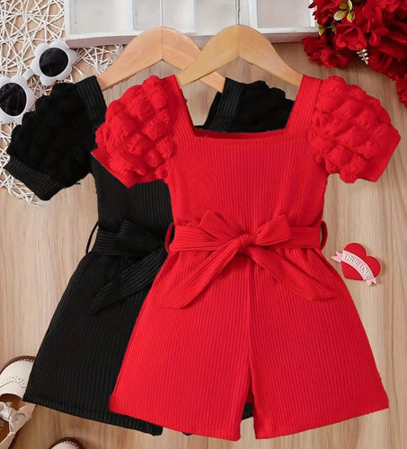 Puffed Sleeve Short Jumpsuit