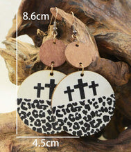 Load image into Gallery viewer, Wooden Leopard Cross Earrings
