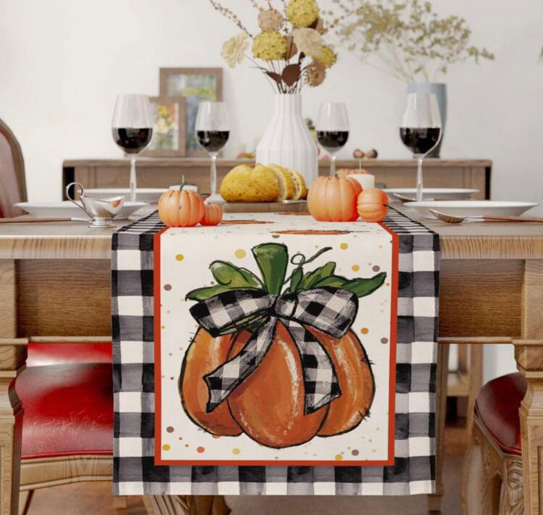Checkered Pumpkin Table Runner