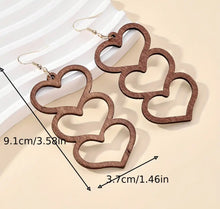 Load image into Gallery viewer, Wooden Stacked Heart Earrings