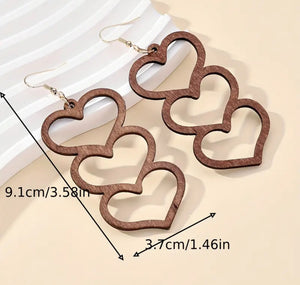 Wooden Stacked Heart Earrings