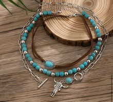 Load image into Gallery viewer, 3 Pc Steer/Turquoise Necklace Set