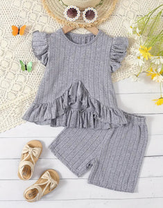 Ruffled Ribbed Short Outfit