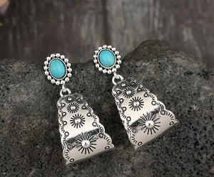 Sun Engraved Turquoise Hoops