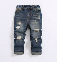 Load image into Gallery viewer, Boys dark washed distressed jeans