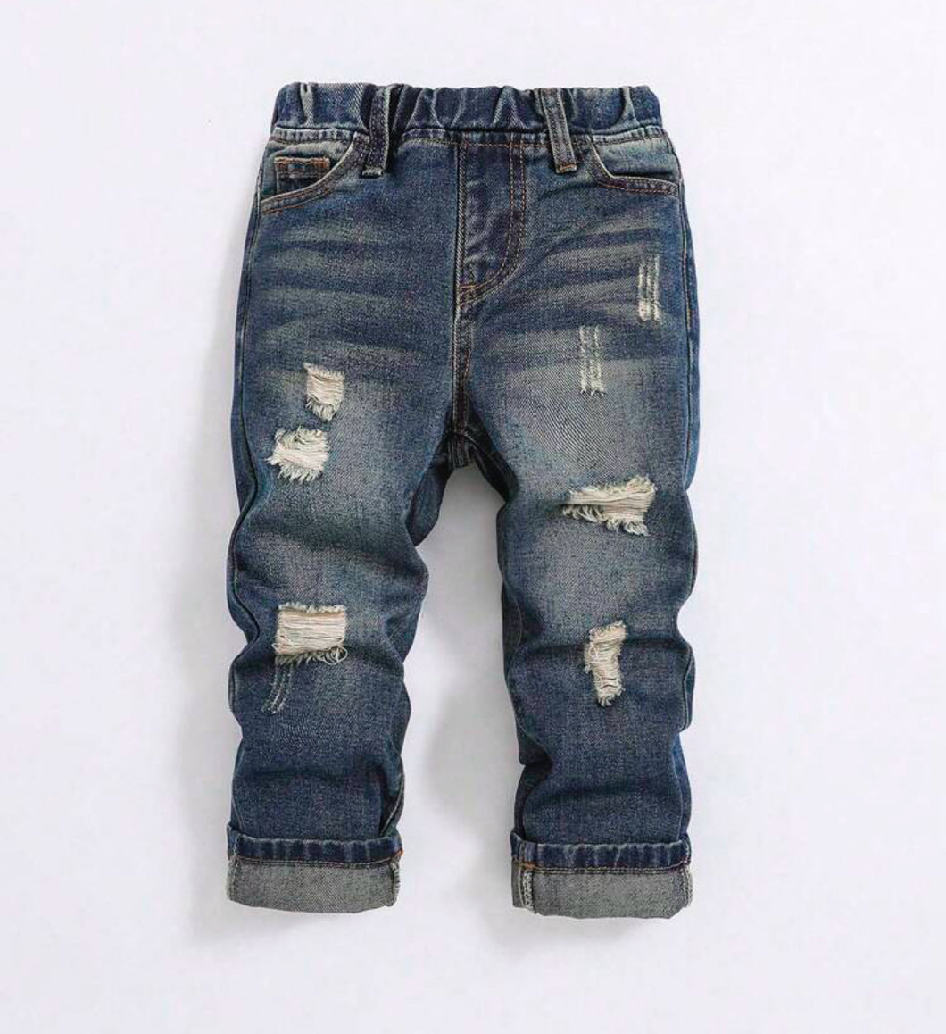 Boys dark washed distressed jeans