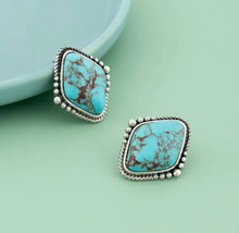 Load image into Gallery viewer, Diamond turquoise stud earrings