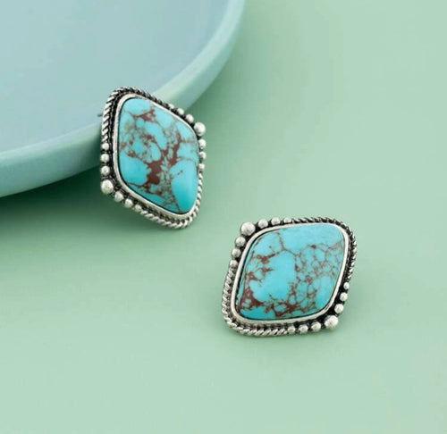 Diamond turquoise stud earrings