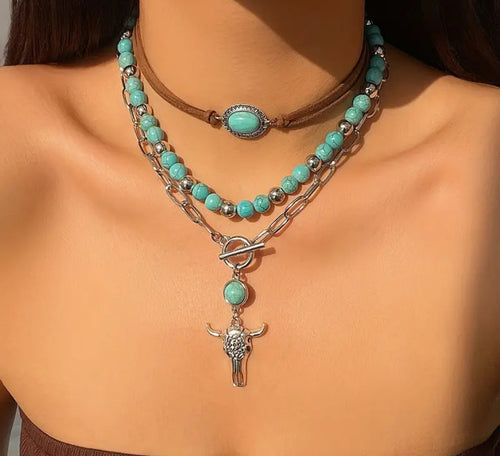 3 Pc Steer/Turquoise Necklace Set