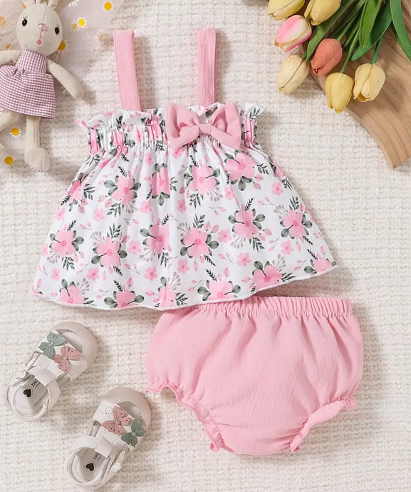 Pink Suspender Floral Outfit