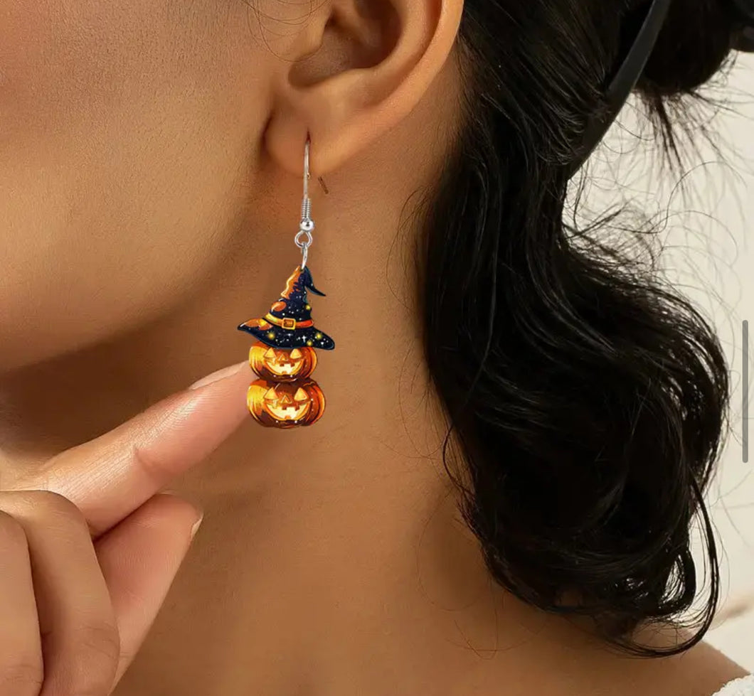 Acrylic Halloween Pumpkin Earrings